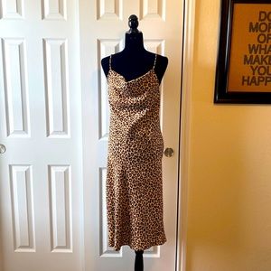 Leopard print cowl neck slip dress